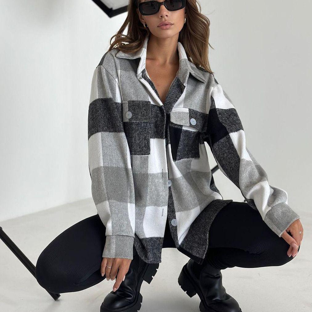 Women's 2025 Thick Plaid Shirt Jacket: Versatile Lazy Style for Autumn & Winter