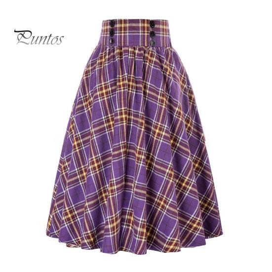 

Женская юбка, эластичная, с высокой талией, юбка-миди А-силуэта, контрастный клетчатый принт, большой подол, юбка длиной до середины икры, повседневная одежда M фиолетовый