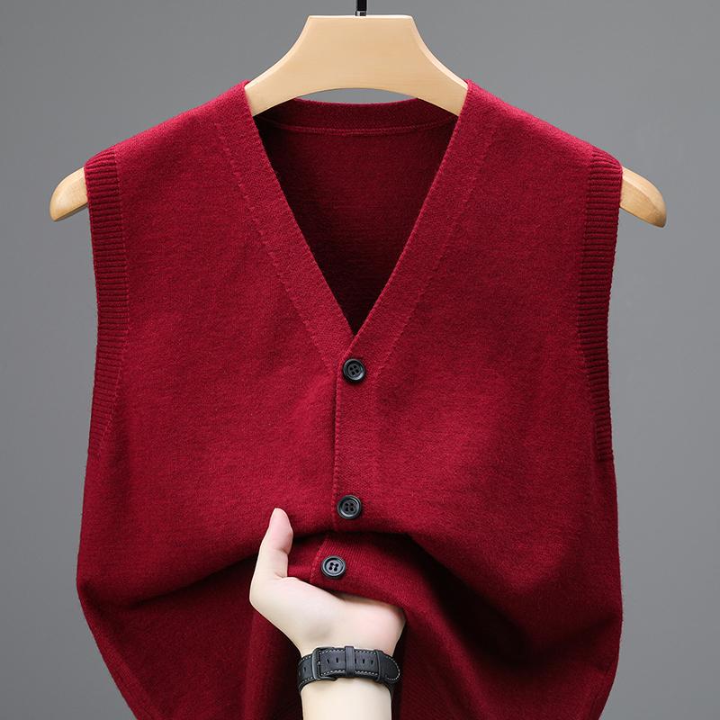 Single Breasted Pullover Autumn Sleeveless Vests Men Work Sweater Knitted Male Waistcoat Jumper Pullovers