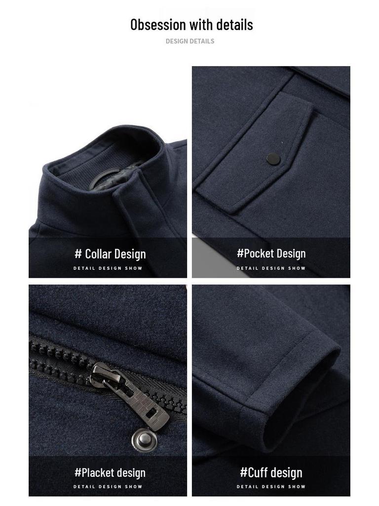 Men's Double-Layer Collar Wool Coat - Autumn/Winter European Size Business Outerwear