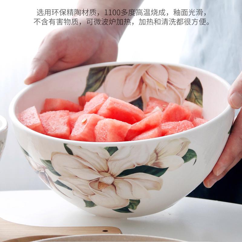 Pastoral Ceramic Bowl Creative Home 9-inch Soup Bowl Fruit Salad The Mixing Bowl Desktop Decorative Tableware Kitchen Supplies