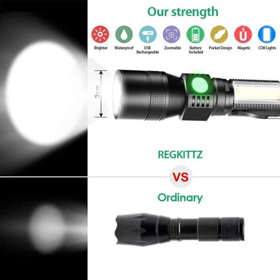 1 Set Camping Flashlight Zoomable High Brightness Waterproof Aluminum Alloy Powerful LED Flashlight USB Charging Torchlight Outdoor Supply