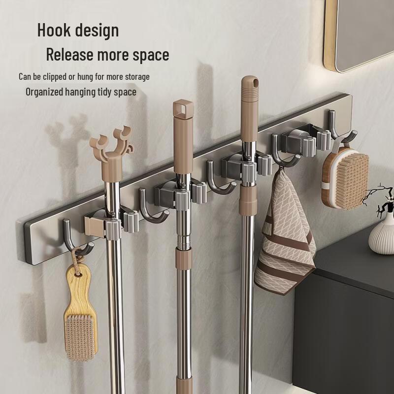 Samolepicí držák na mop a koště z nerezové oceli