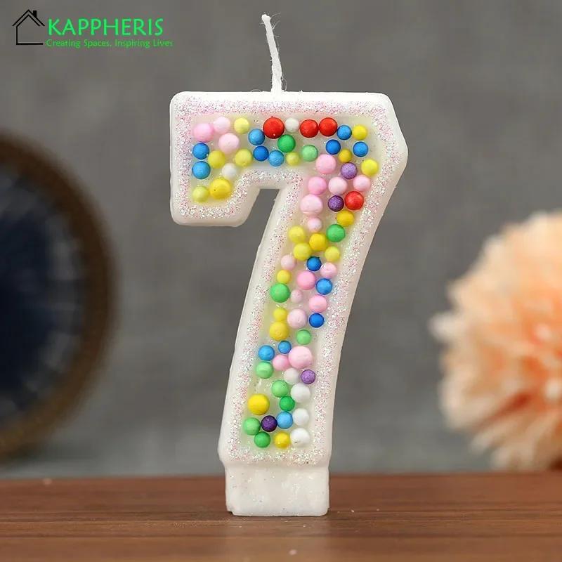 Children's Birthday Candle 1 Year Colorful Pearled Candle Macaron Original Candle Flameless Cake Decoration Theme Party Supplier