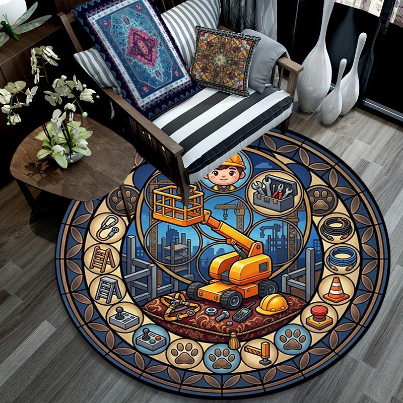 Construction Tools Circle Round Area Rug Under Office Chairs Bedroom Living Room Home Decor