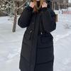 Casaco de Algodão de Pena Feminino Longo Inverno Espessado Acima do Joelho Solto com Capuz