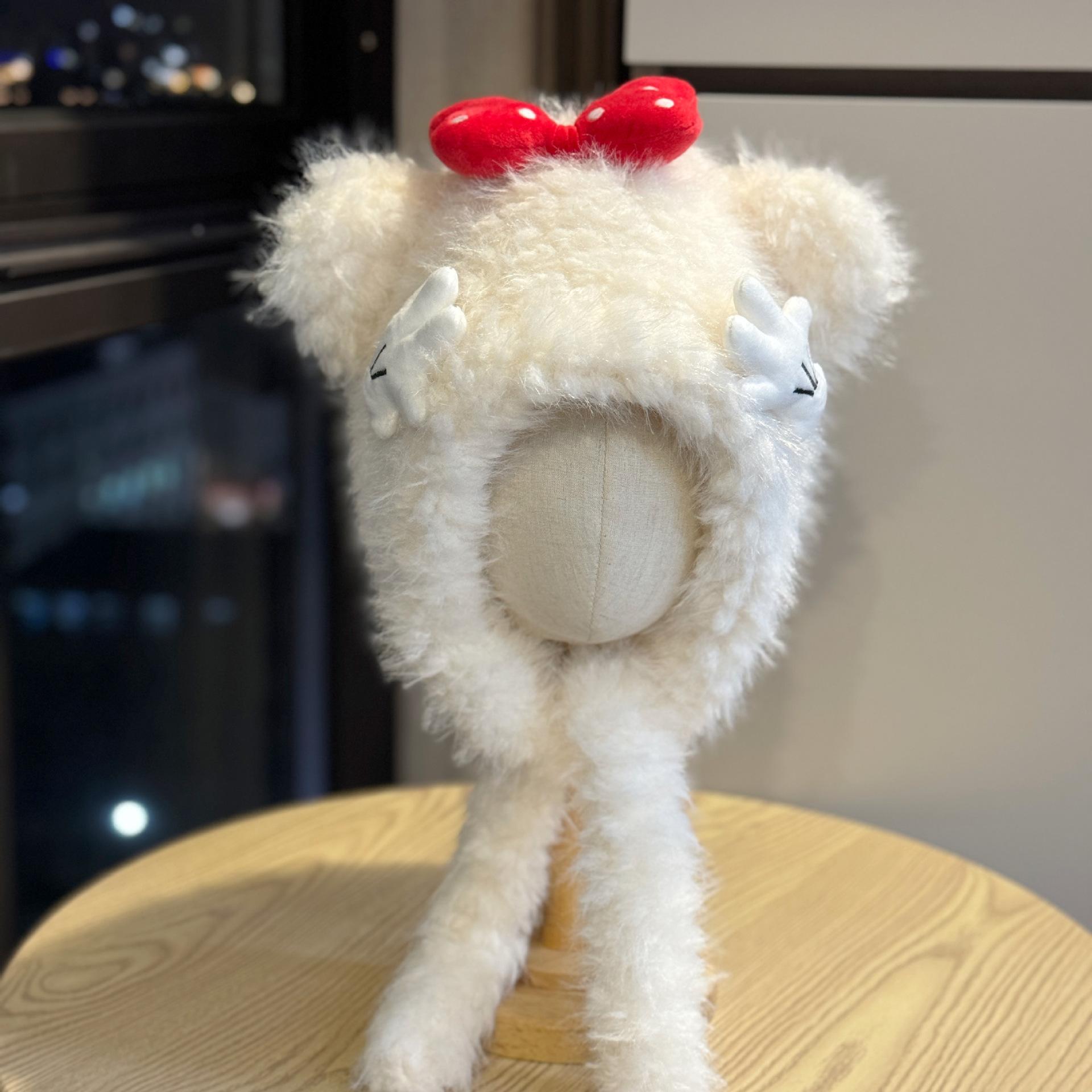 

New cute Minnie plush hat for women, fashionable autumn and winter warm ear-protecting Lei Feng hat, suitable for cycling Adult54-60Average Size белый