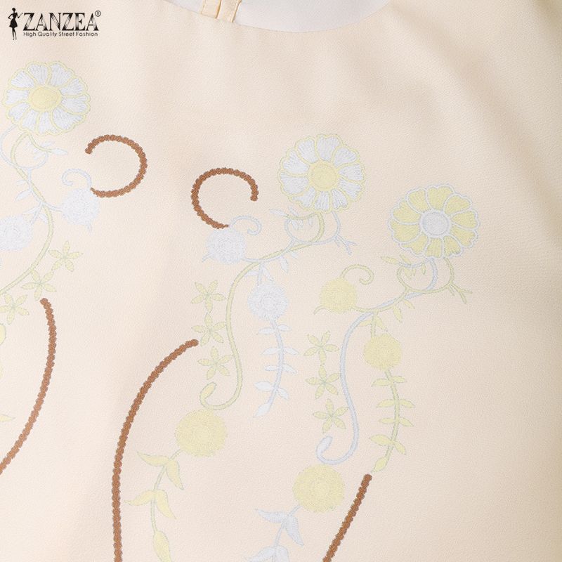 ZANZEA Damen Freizeit Rundhals 3/4 Ärmel Lockeres Printkleid