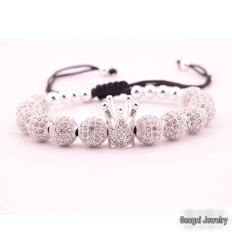 8mm White Zircon CZ Crown Woven Bracelet