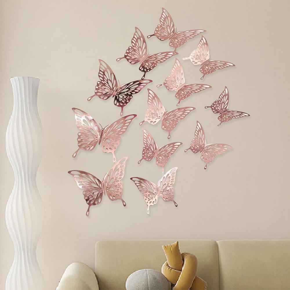 12Pcs/set 3D Hollow Butterfly Wall Stickers Wall Decor For Living Room Wedding Party Butterflies Decal Stickers