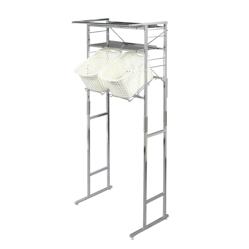 Kawaguchi Koki Sturdy Stainless Steel Shelf Laundry Rack Shelf 2 Tiers 2 Baskets Telescoping Width Cm Made by 21039 + 65-77.5 Tsubame-Sanjo