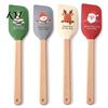 Cookie Dough Mixing Tool Silicone Spatula with Wooden Handle, Christmas Tree/Snowman/Santa Claus/Elk Pattern Themed Kitchenware Decor, Heat Resistant
