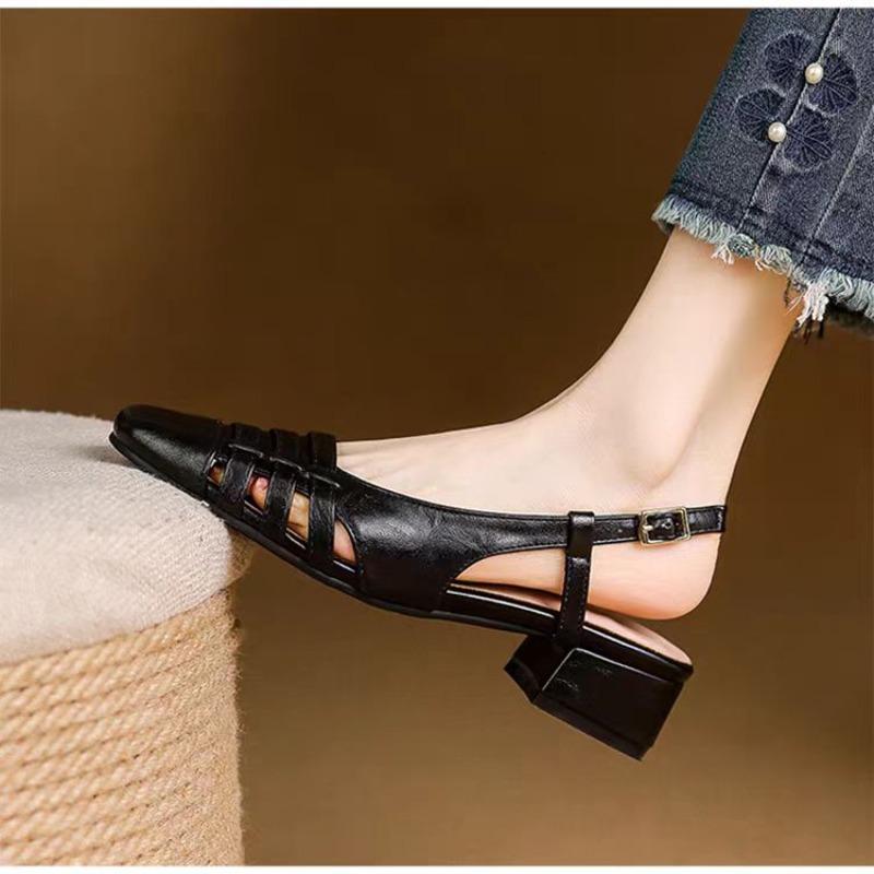Fashion Summer Women Sandals Luxury Leather Strap Woven Roman Sandals Fashion Ankle Buckle Wide Heels Women Shoes Sandalias De Mujer