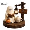 Healing Ghost Figurines Halloween Figurine, Vintage Cozy Reading Book/Walking Dog Statue with Lantern, Autumn Harvest Decorations Light Up Spooky