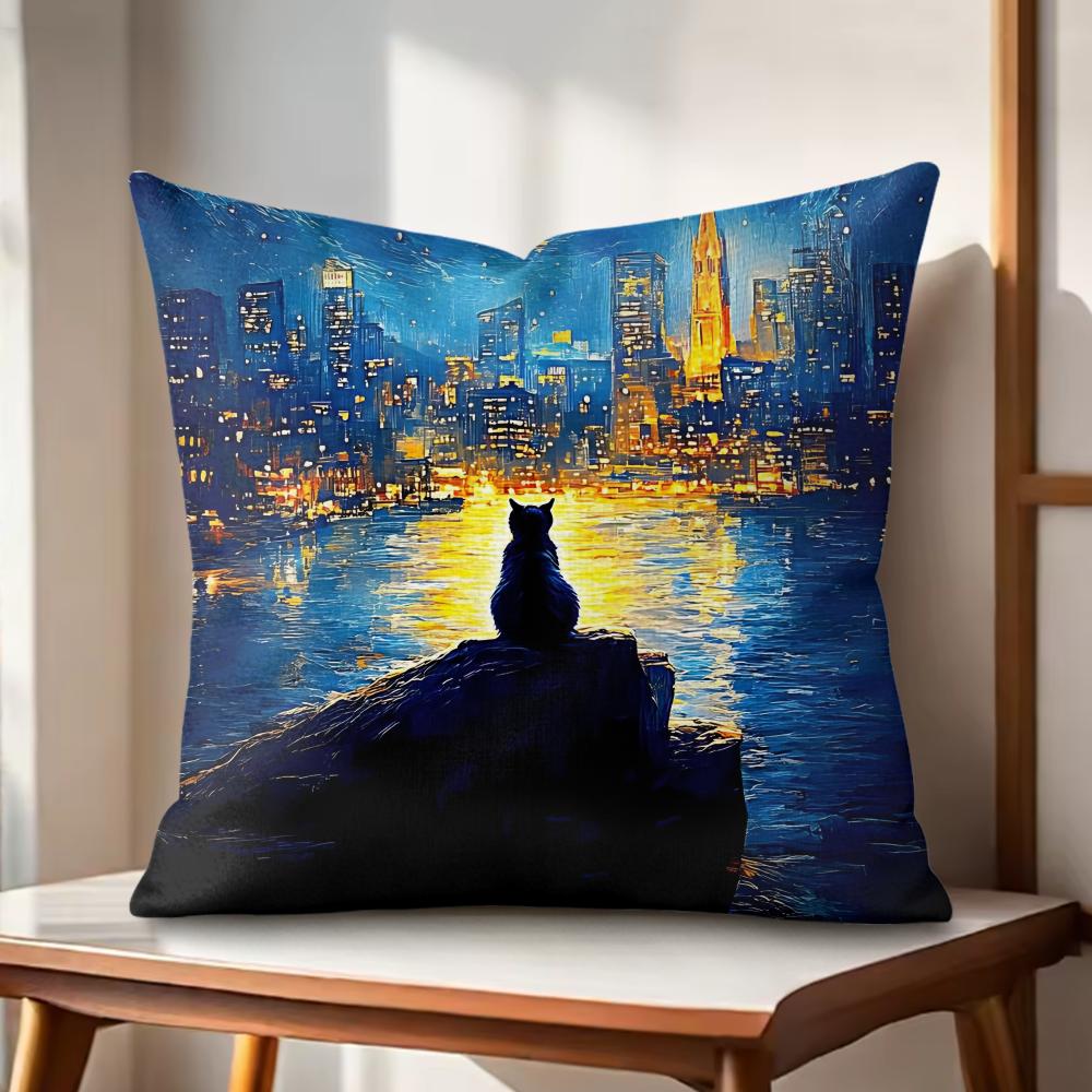 

Classic Black Cat Cushion Cover Natural Linen Organic Fabric DoubleSided Printing Couch Pillow Covers Home Decor 30x30cm