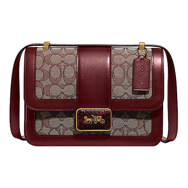 

Coach Alie 23 Monogram Elegant Versatile Fabric And Leather Messenger Bag Small Crossbody Shoulder Bag Women bags Burgundy Cherry-Red 4615-B4RH5 Basic Set (Bag+Dust Bag)
