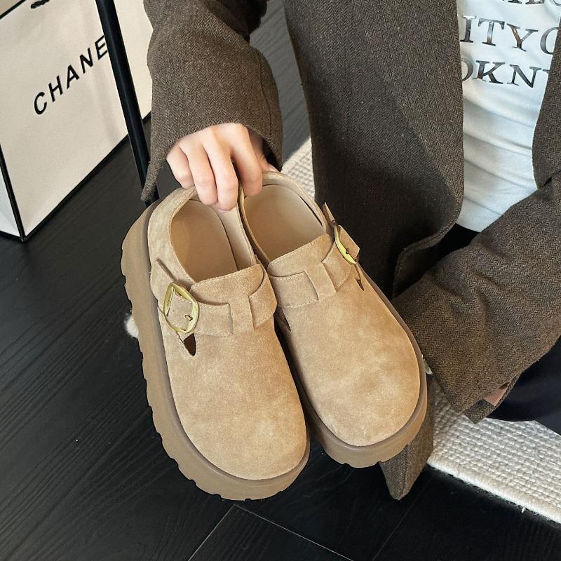 Leather retro Birkenstocks women's autumn new platform heightening loafers fashion versatile casual single shoes trend
