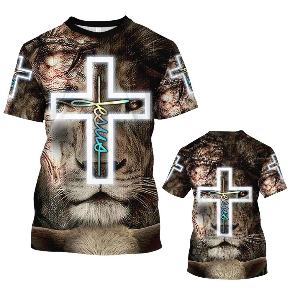 

Християнська футболка Ісус Чоловіча Футболка Топ 3D Принт Оверсайз З коротким рукавом Футболки Хараджуку Вуличний одяг Літня Чоловіча футболка Чоловічий одяг 2XL