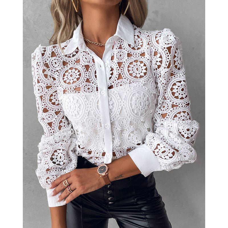 European and American-Style Lace Long-Sleeved Lace Shirt