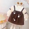 Spring Baby Girl Princess Dress Cute Mushroom Cartoon Round Neck Camisole Spliced Fake Two Piece Stylish Party Outfit