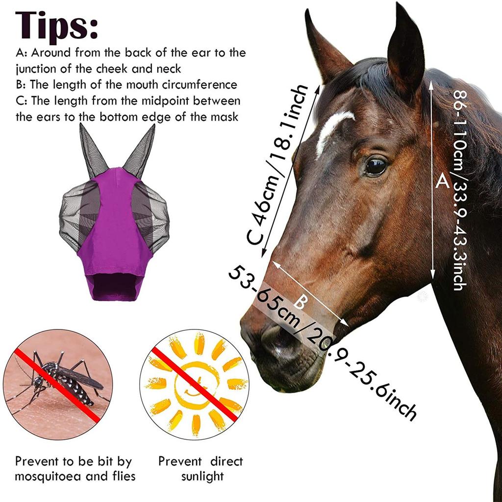 Maschera per cavallo, Cappuccio anti-zanzare con faccia di cavallo, Maschera anti-zanzare e mosche, Maschera equestre
