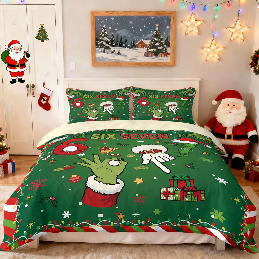 Bed Three-Piece Set Green Hair Monster Hand Pillow Cover Quilt Cover Digital Printing Bedding