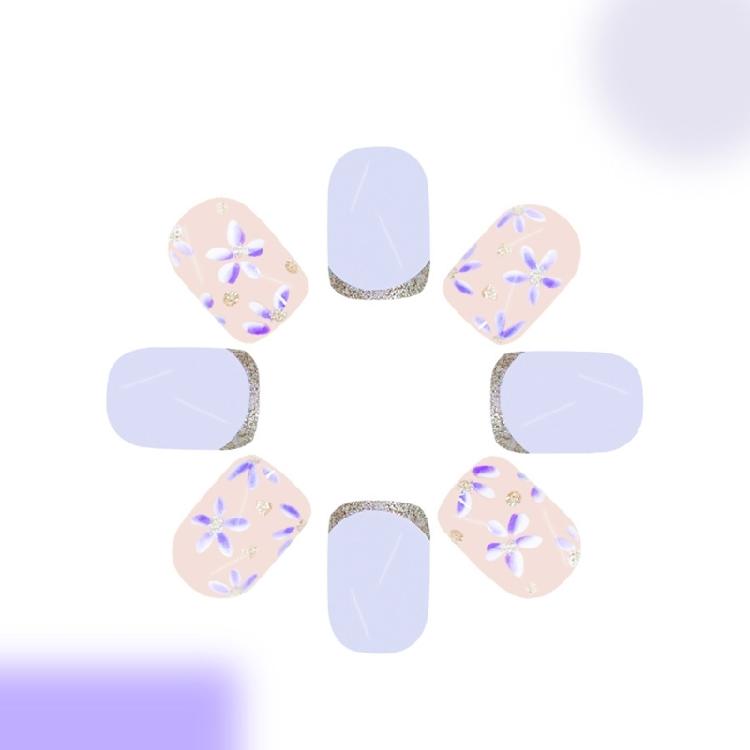 24 Pezzi Unghie Finte Press On Scintillanti Quadrato Corto Fiori Carini Unghie Adesive French Tip Unghia Artificiale