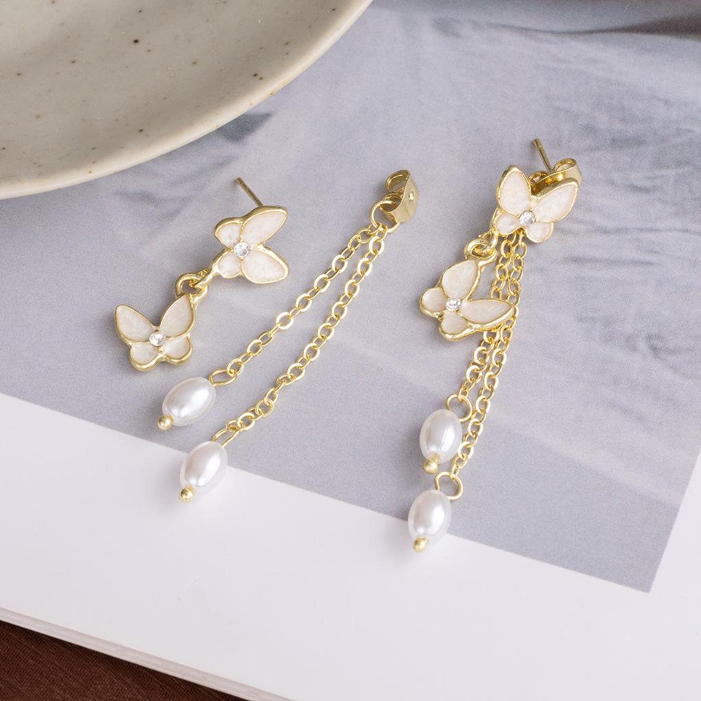 French Niche Premium Pearl Fringed Butterfly Earrings Women'S Spring And Summer Small Fresh Fashion Stud Earrings