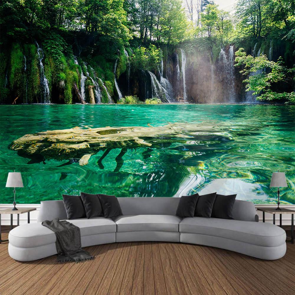 Tapestry wall hanging, home decoration, jungle waterfall, flower forest, room wall background, living room, bedroom decoration