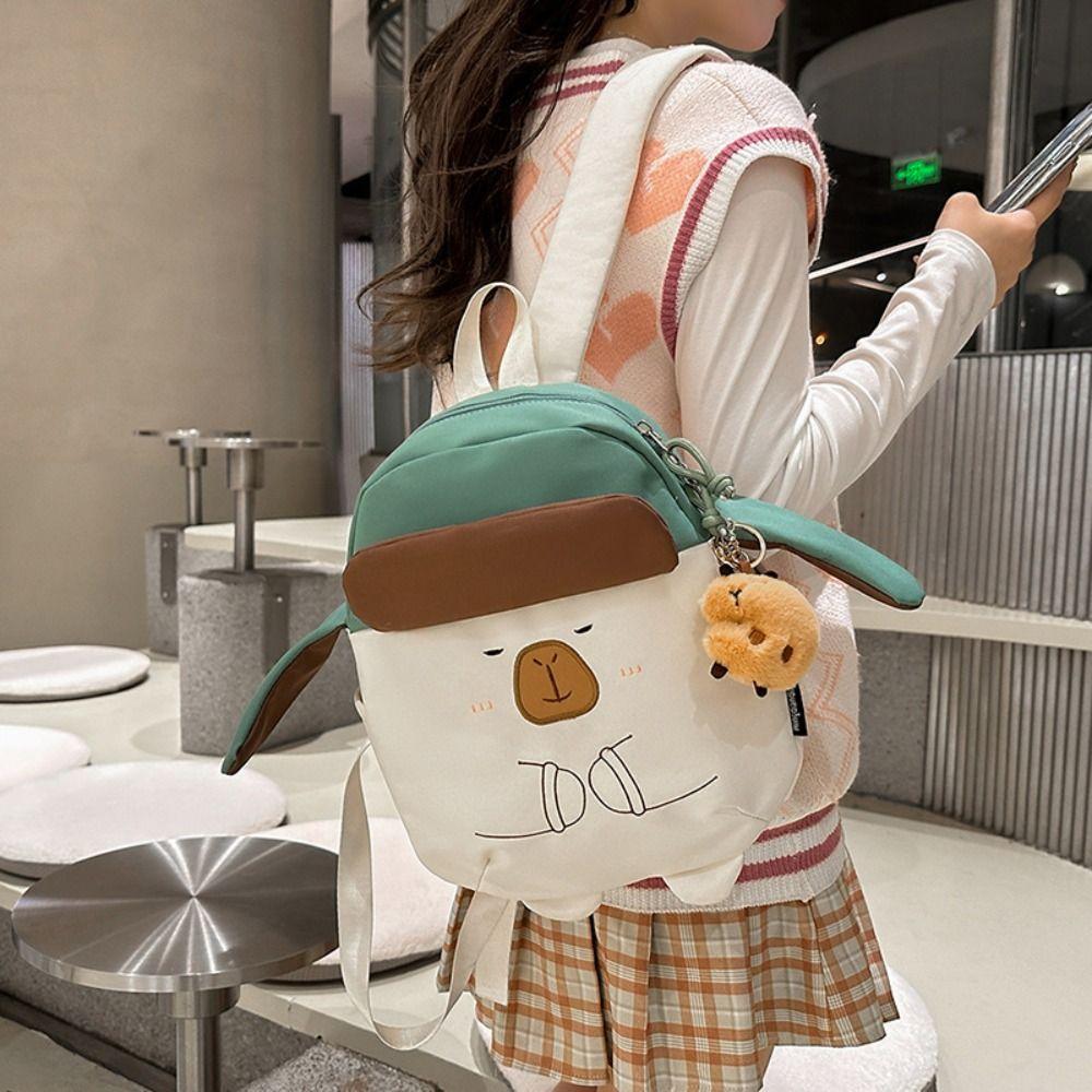 Kawaii Capybara Nylon Backpack Cartoon Shoulder Bag Portable Handbag  Children