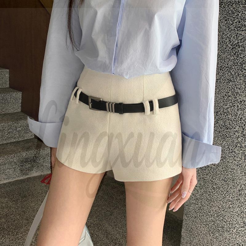 2026 Spring/Summer Black & White Tweed Belted Shorts - Women s Casual Fragrance Style XL абрикосовый