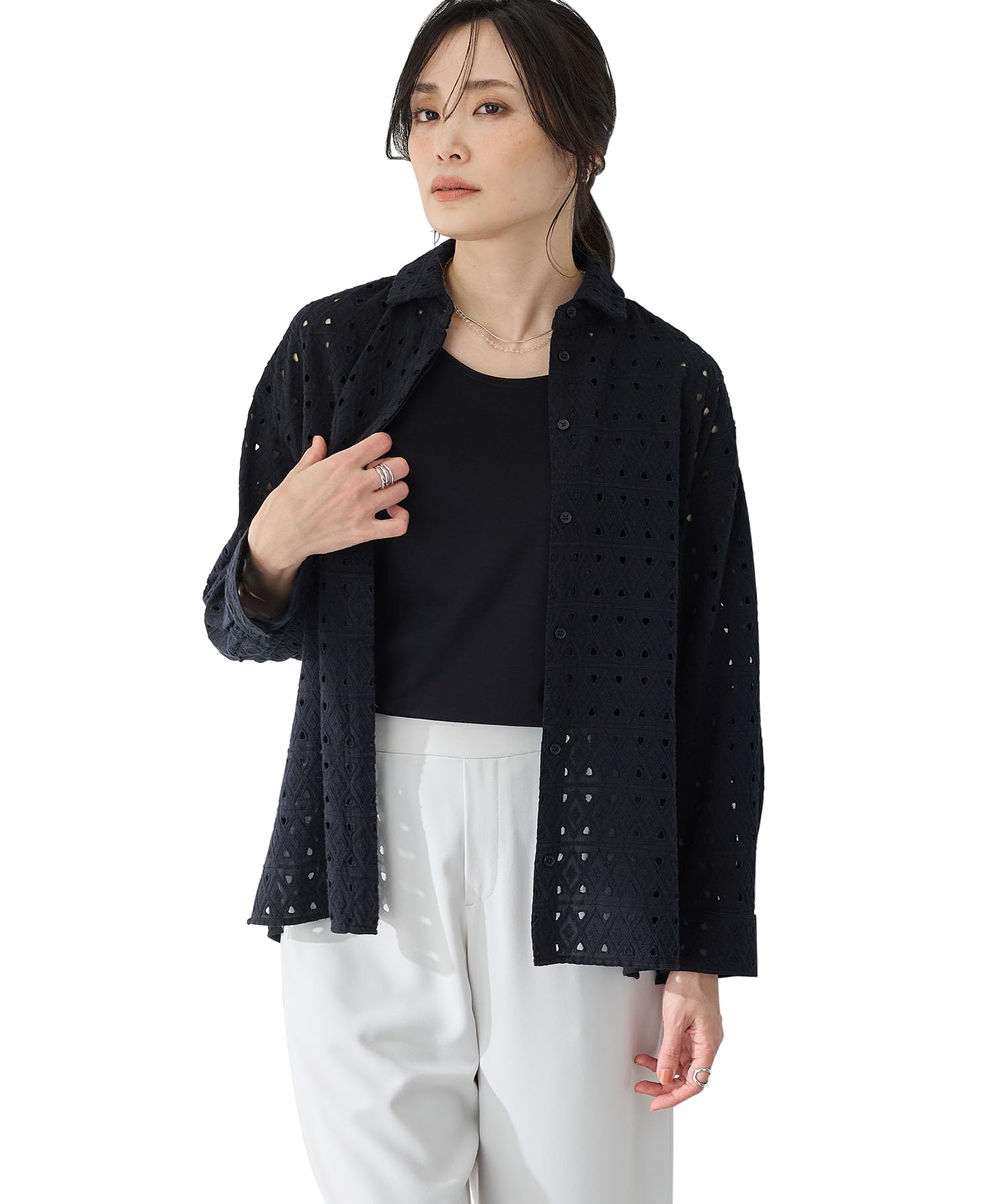 

AC by Alpha Cubic Fully Embroidered Shirt Size 353773 Women s Blouse, 9, Black, чёрный