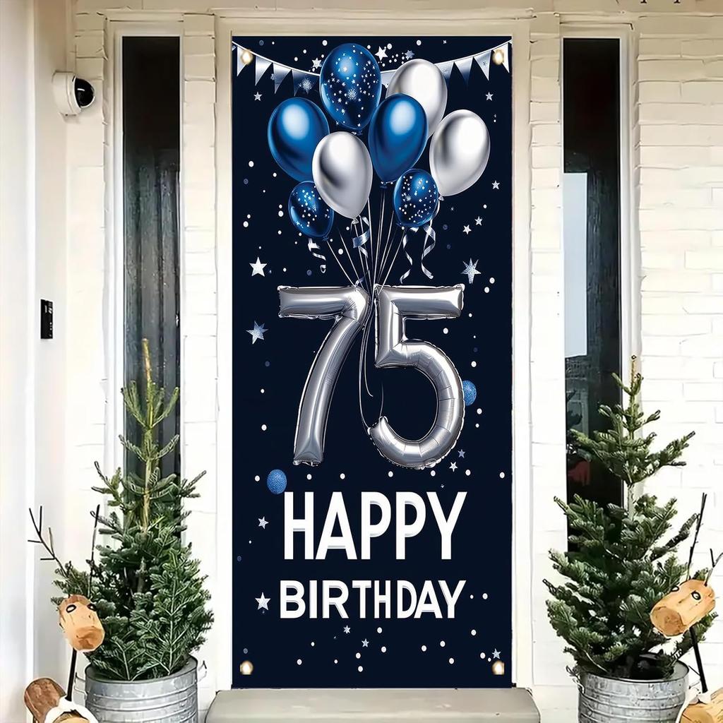 10th Birthday Door Cover Decoration 71 x 35 Inch Blue and Silver Balloon Banner for Tenth Birthday Party Supplies Happy 10 Years Old Photo Booth