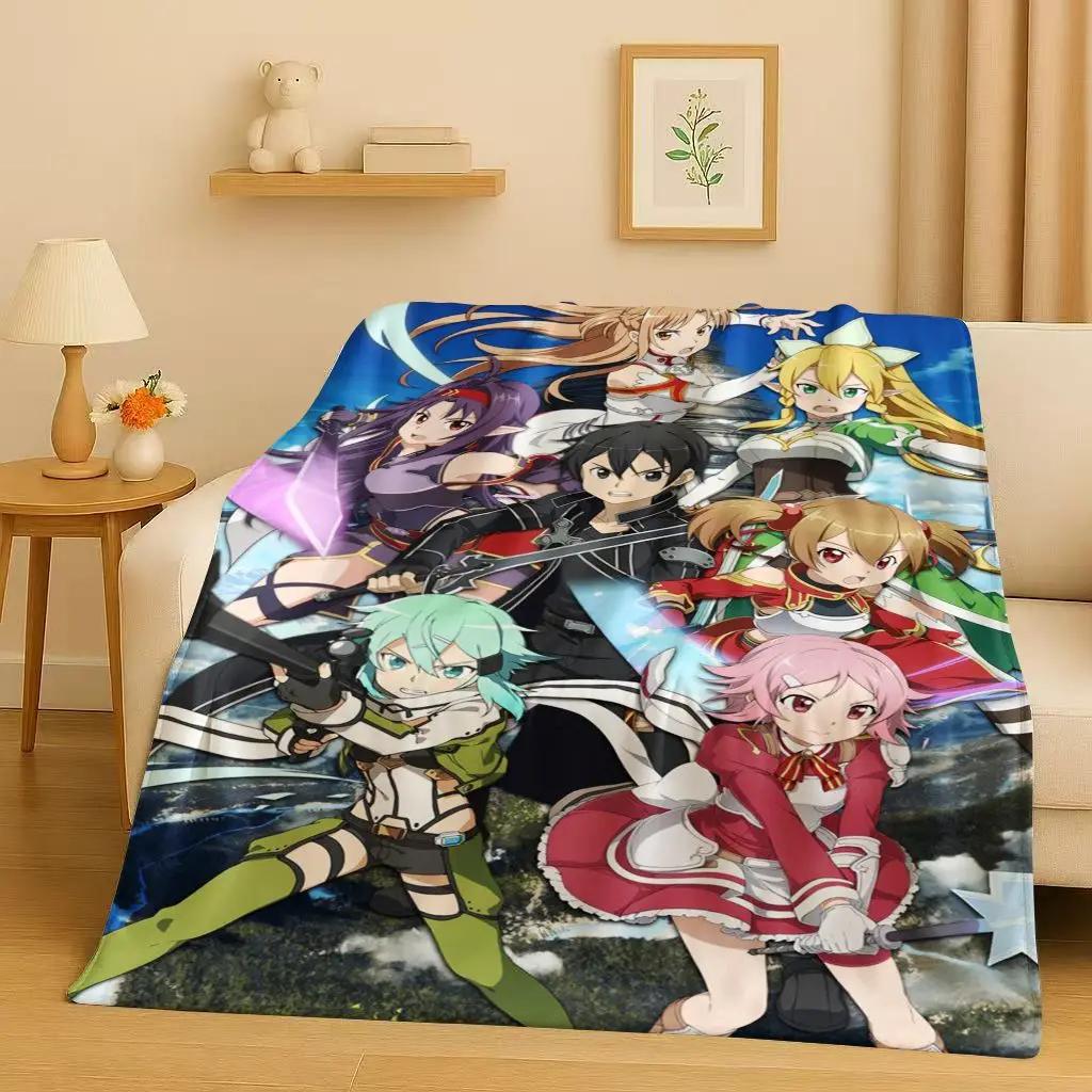 New Sword Art Online SAO Cartoon Kirito Yuuki Asuna Flannel Blanket,Ultra Soft Warm Plush Throw for Home Bedroom Bed Sofa Kids