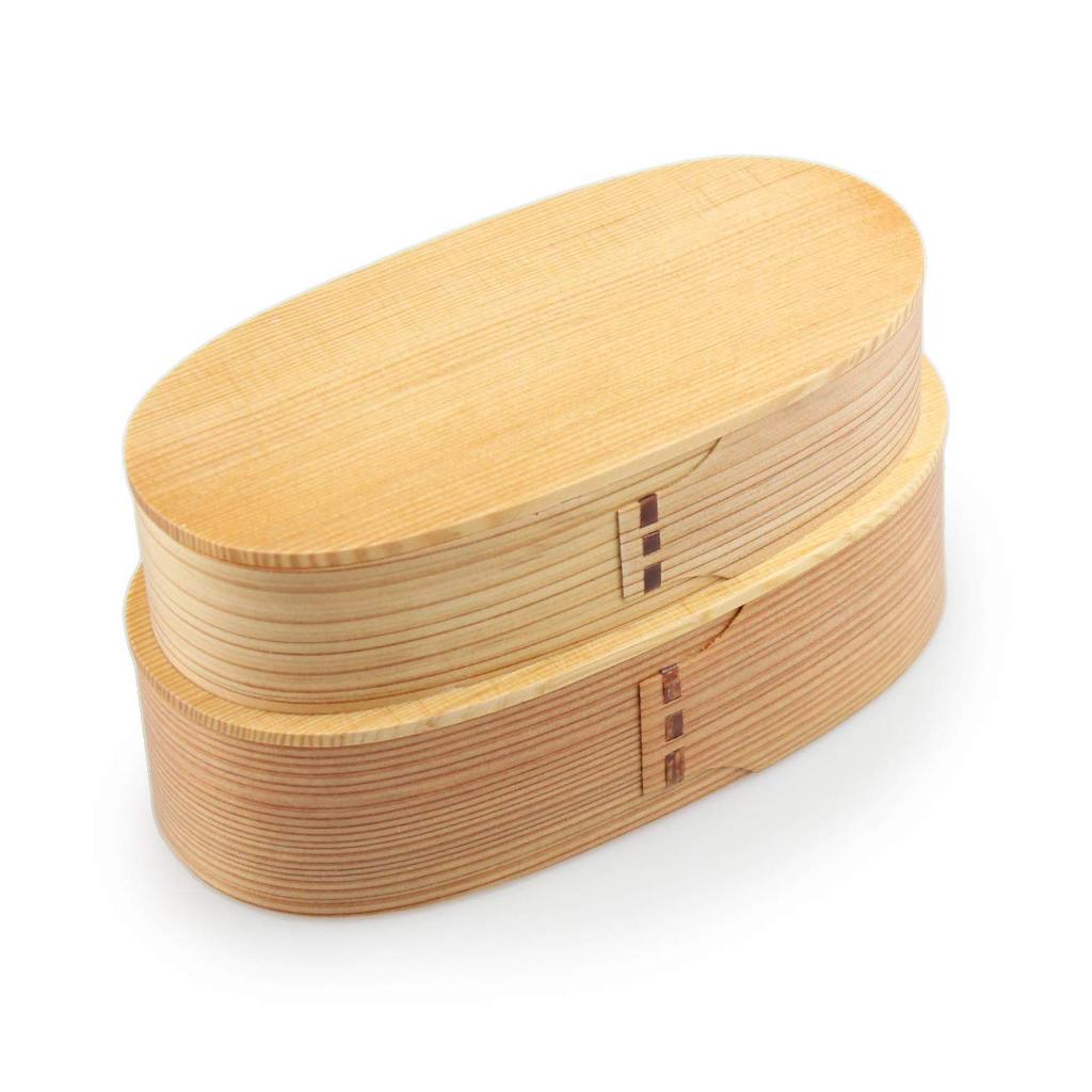 Matsuri No Eemon Magewappa Oval Nested Bento Box Finished In Japan Two-Tier (Wooden Lid) Natural,