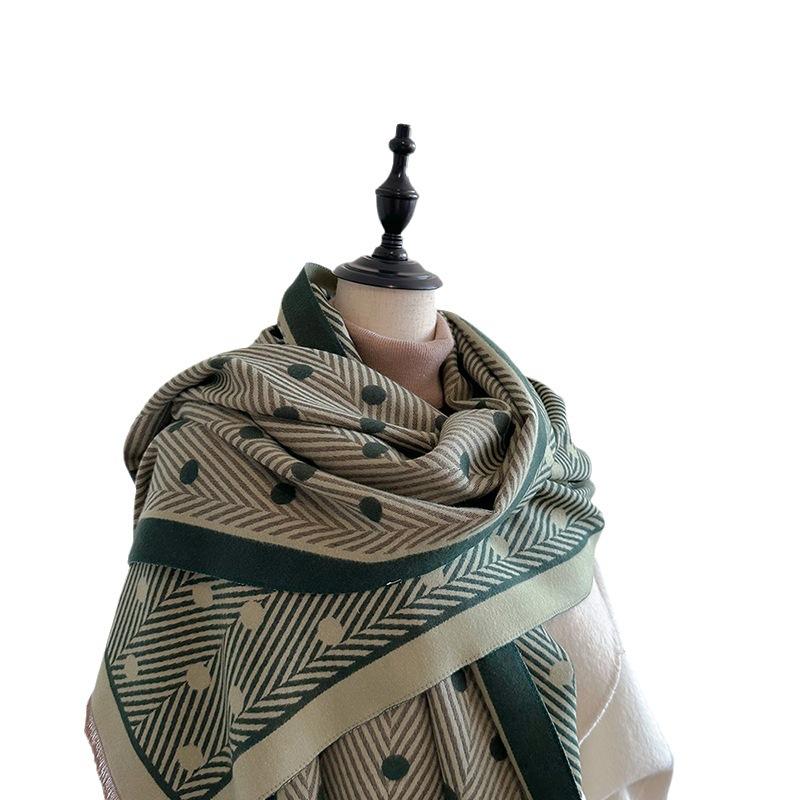 Polka Dot Striped Fashion Printed Scarf Women'S Winter Warm Imitation Cashmere Shawl Commuting Cold Neck Scarf