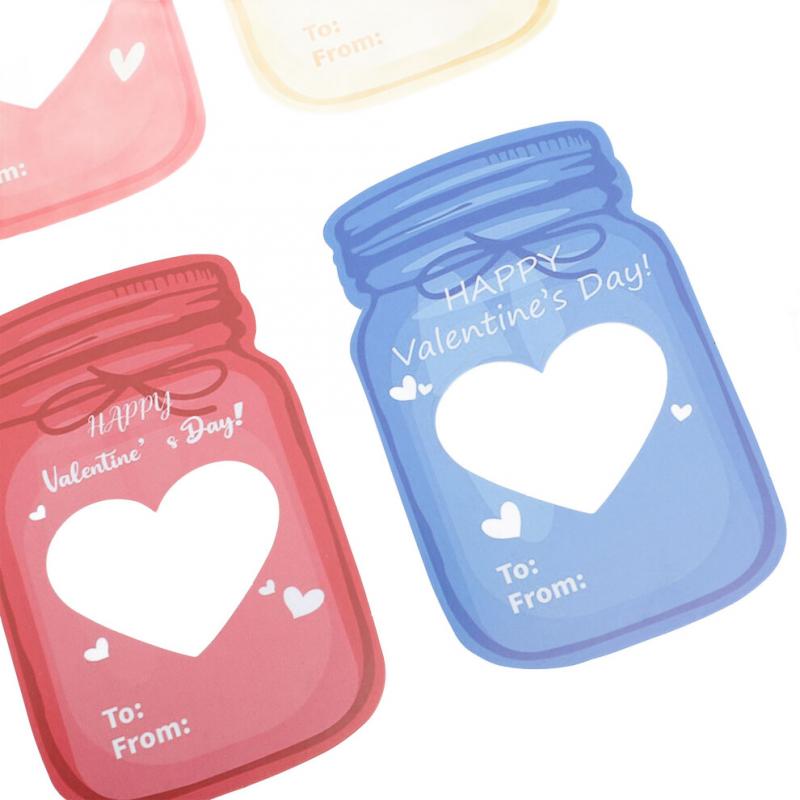 Kids Valentines Cards Set - 30 Jar Designs with Adhesive & Bags