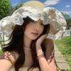 French Lace Bow Sunscreen Straw Hat Women's Summer Seaside Sunshade Big Brim High-end Big Head Circumference Beach Hat