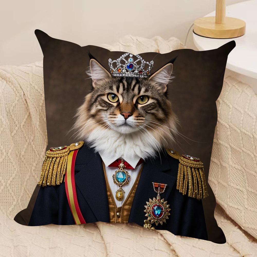 Maine Coon Katze Kissenbezug Seidiger Kurzer Plüsch Sofakissenbezug Versteckter Reißverschluss Weiche Staubdichte Hülle für Heimdekoration