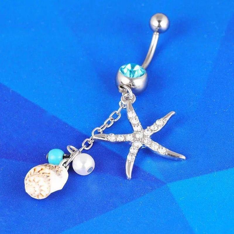 Dangle Surgical Steel Crystal Starfish Conch Body Navel Belly Ring Button Piercing Bar