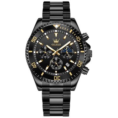 Black Stylish Popular Analog Quartz Arm Watch Metal Band Waterproof Watch Date Easy To Read Black Dial Business Fashion Watch Cool Stainless