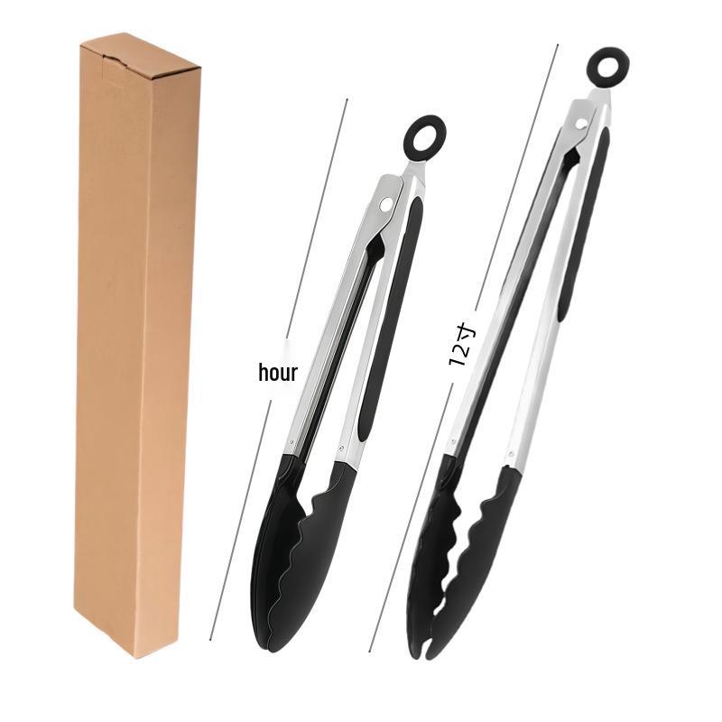 High-Temperature Resistant Stainless Steel Silicone Kitchen Tongs for Stir-Frying and Grilling