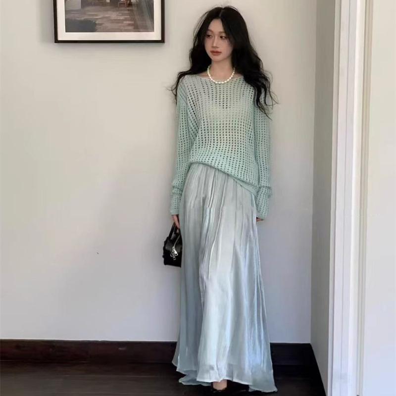 Fashion Hollow Out Women Sexy Loose Sunscreen Shirts Women Spring and Summer New Long Sleeve Casual Blouse Women Elegant O Neck Lady Shirt Tops 26581