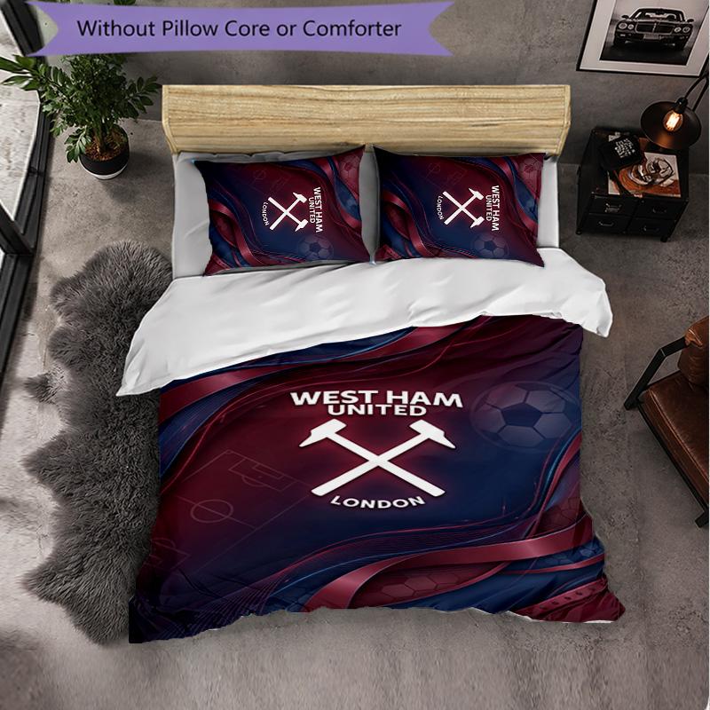 West Ham United Fotball 3-delt Sengetøysett Mykt Dynetrekksett med Putevar Trykt Soveromsdekorasjonssett for Hjem