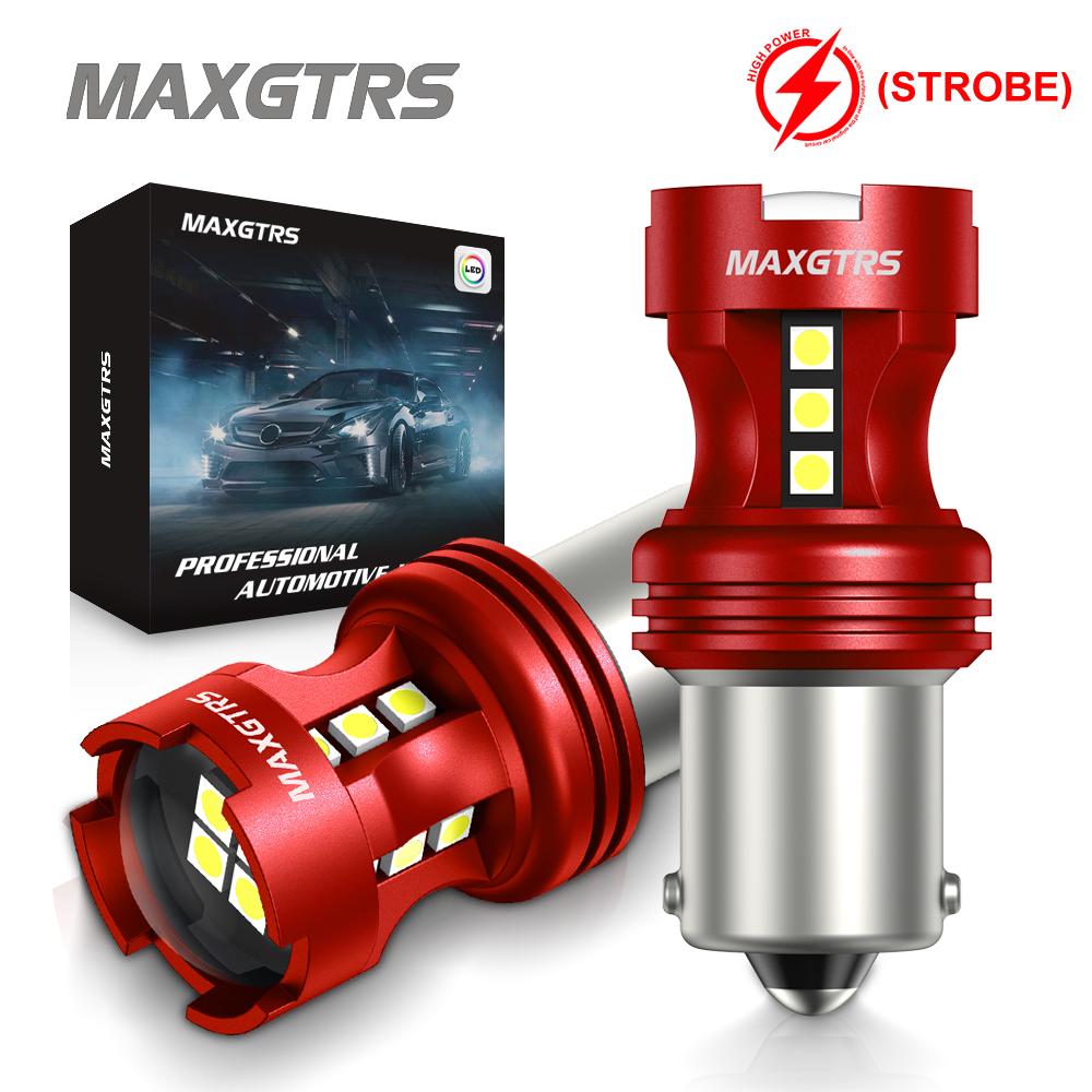MAXGTRS 2x Strobe Flash P21/5W S25 1157 Bay15D 3030 LED Chip Bulb 7443 1156 Car Stop Backup Brake Parking Tail Signal Light