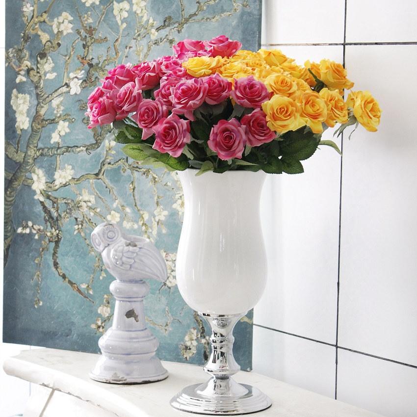 Buy 10pcs Artificial Silk Rose Flower Bouquet Fake Flowers for Wedding ...