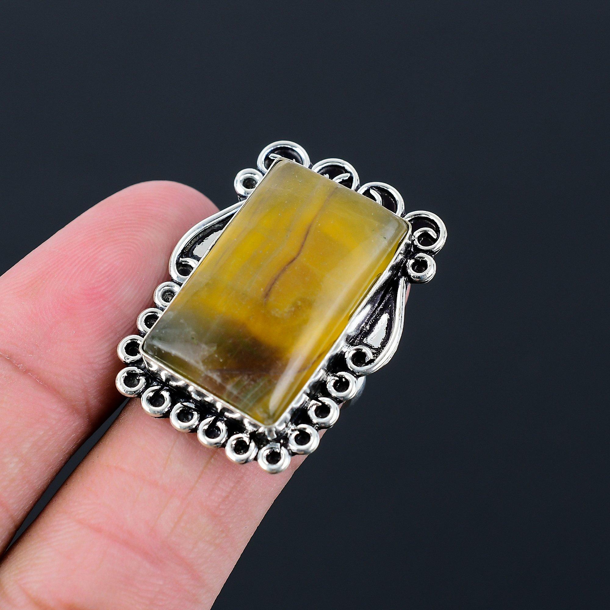 Friendship Day Deal 925 Silver Natural Multi Fluorite Wife Solitaire Ring Size 8 8