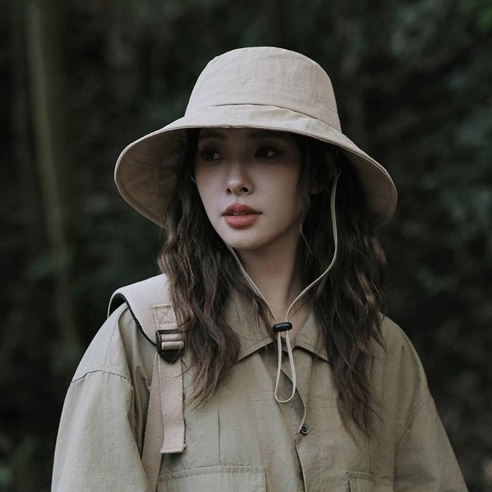 UV Protection Wide Brim Sun Hat Japanese Mountaineering Cap Fashion Drawstring Fishmen Hat  Outdoor
