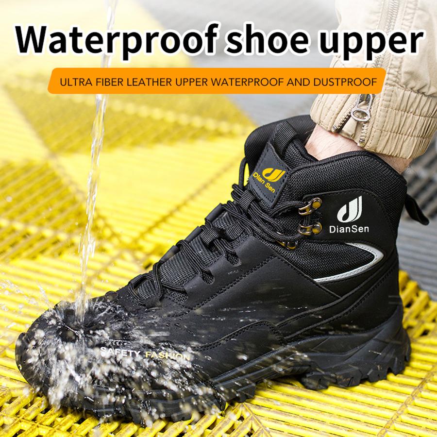 Černé kožené pracovní boty Bezpečnostní ocelová špička Pánské prodyšné bezpečnostní boty Nezničitelné odolné proti propíchnutí Protiskluzové pracovní boty