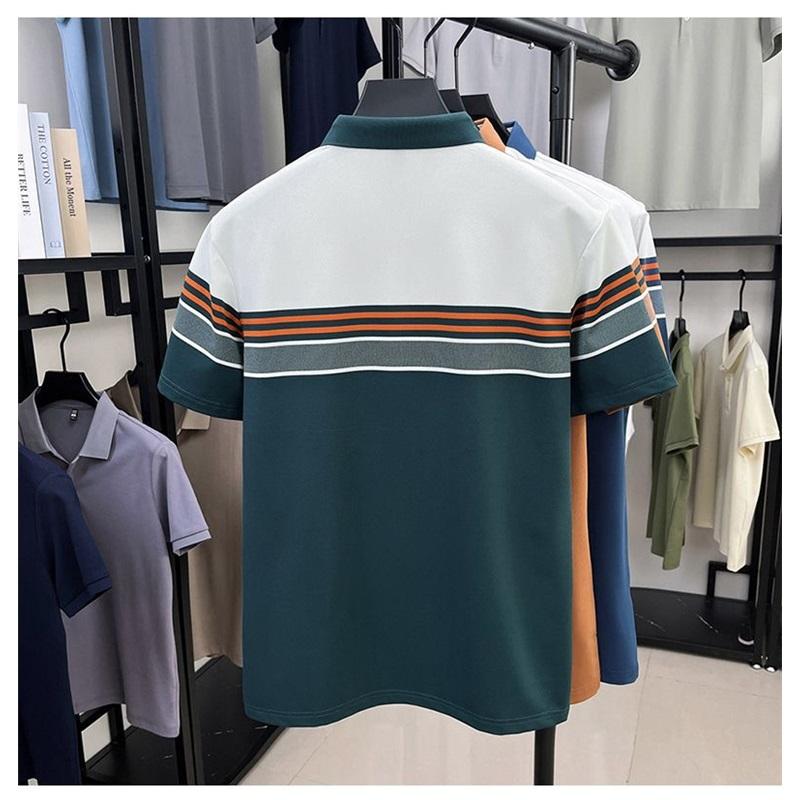Herren Farbblock Gestreiftes Poloshirt Kurzarm Business Casual Oberteil Atmungsaktiv Sommer Poloshirt